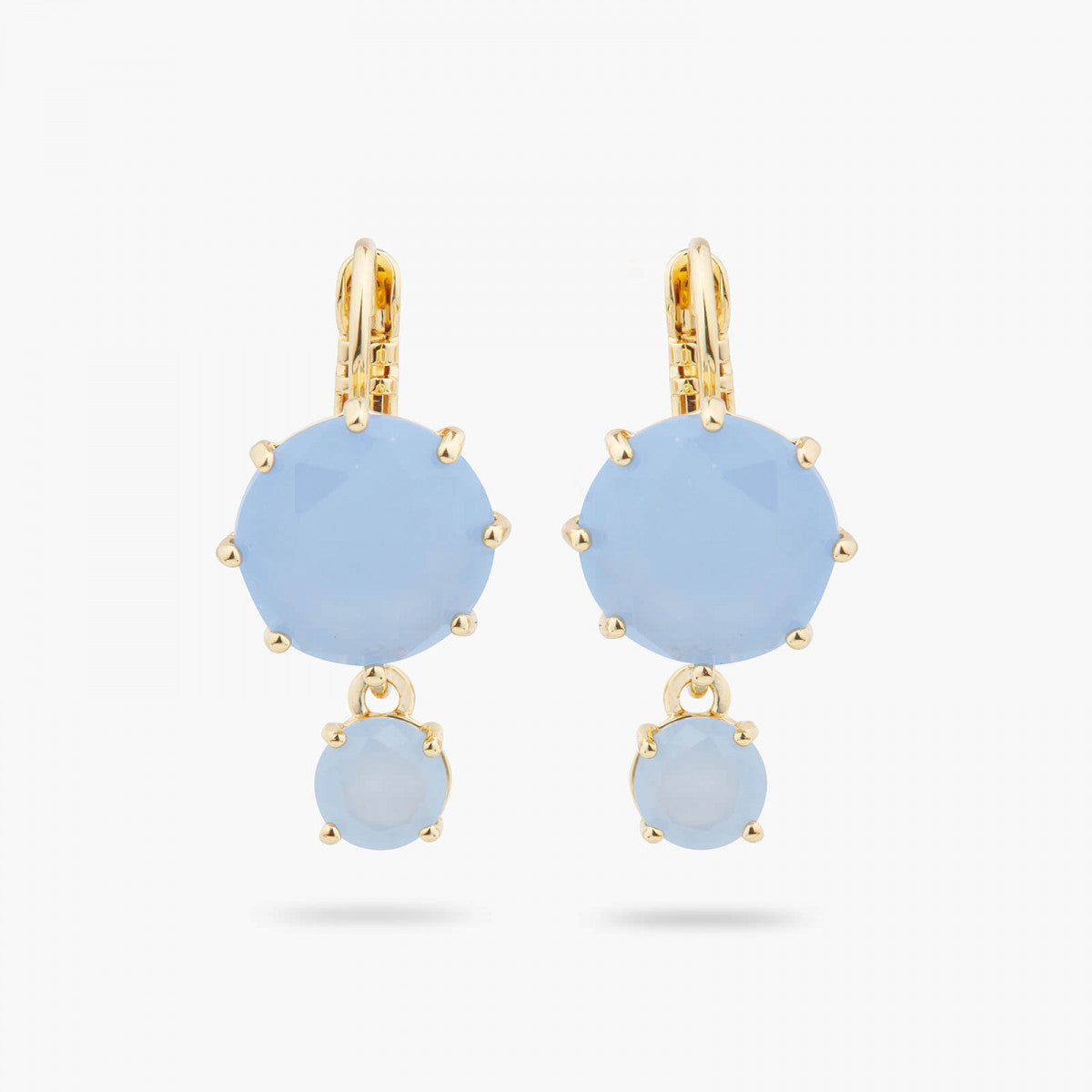 SKY BLUE DIAMANTINE 2 ROUND STONE SLEEPER EARRINGS