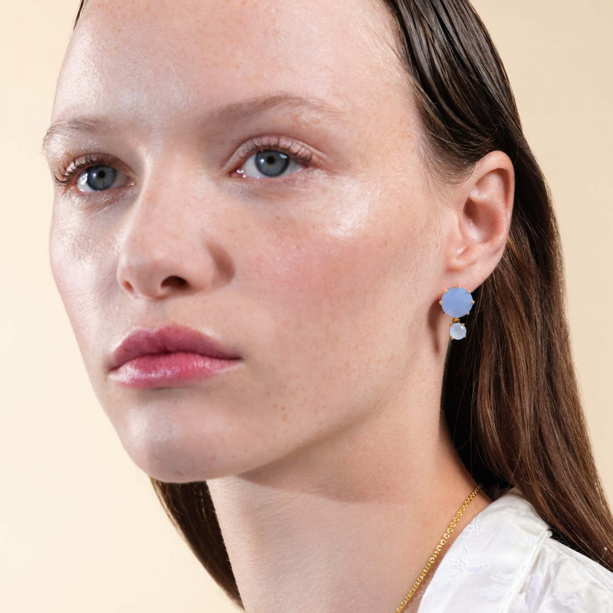 SKY BLUE DIAMANTINE 2 ROUND STONE SLEEPER EARRINGS