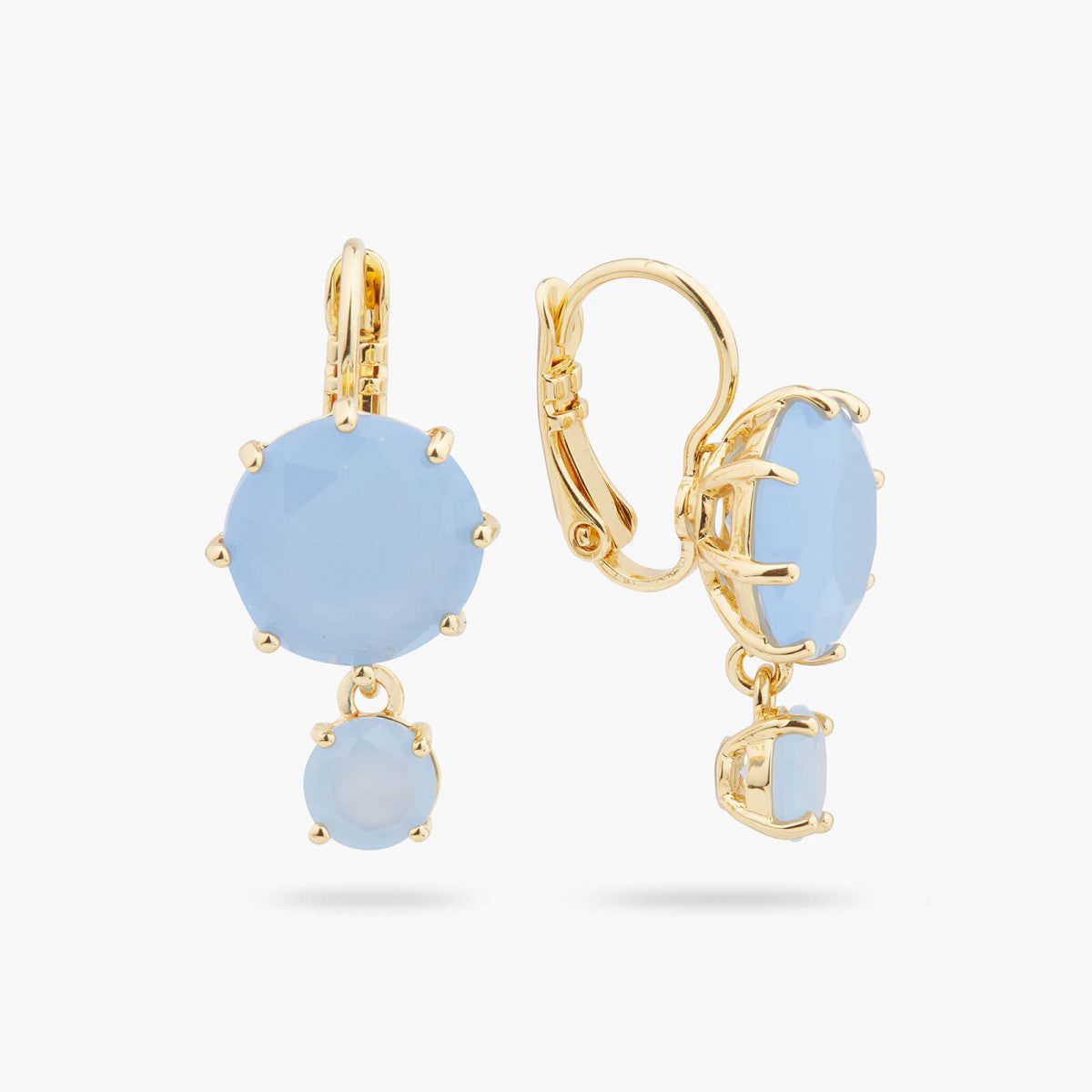 SKY BLUE DIAMANTINE 2 ROUND STONE SLEEPER EARRINGS