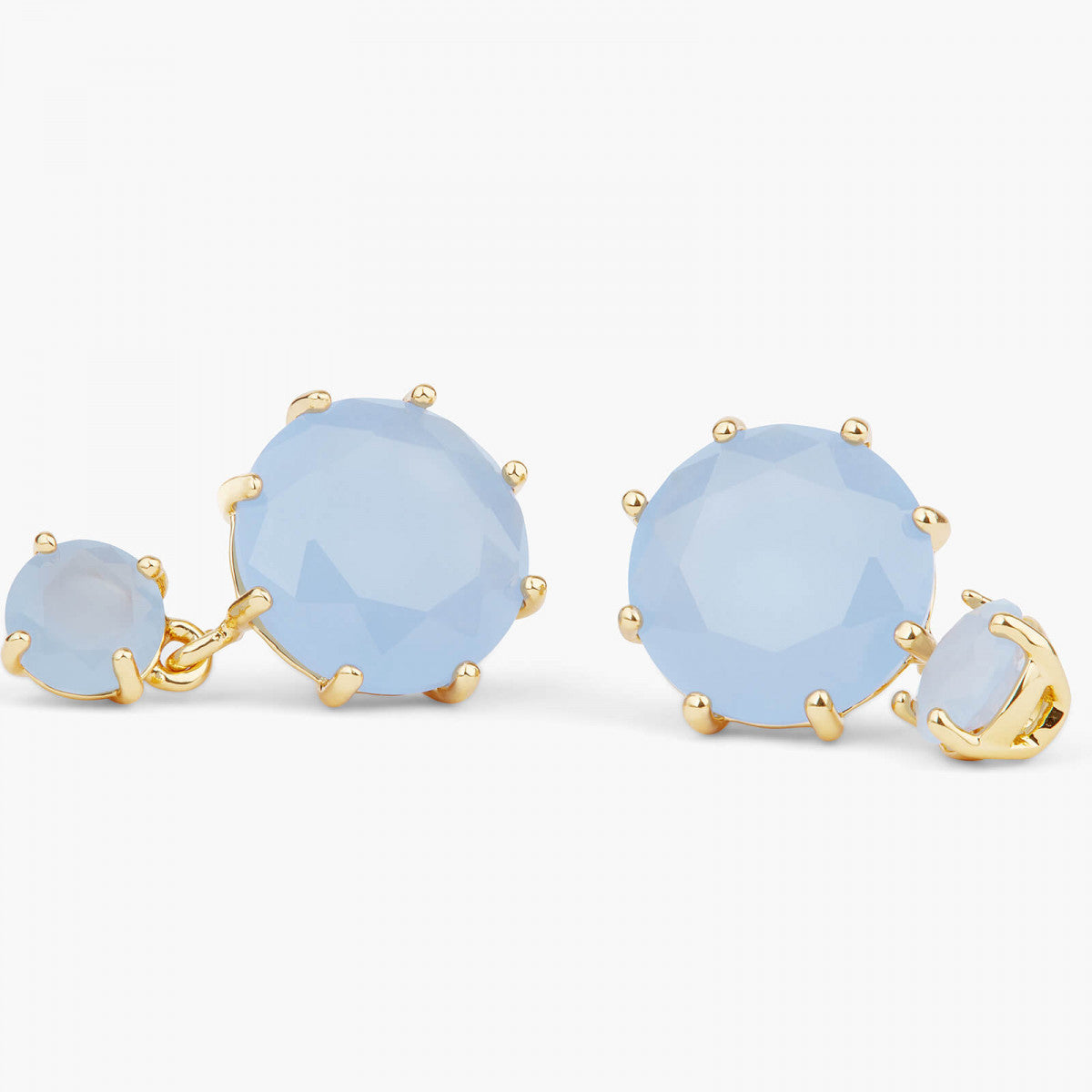 SKY BLUE DIAMANTINE 2 ROUND STONE SLEEPER EARRINGS