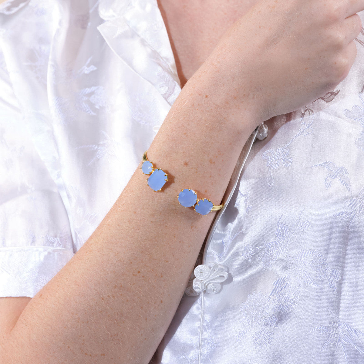 SKY BLUE DIAMANTINE 4 STONE BANGLE BRACELET