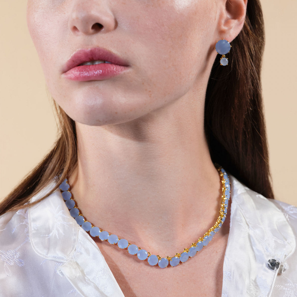 SKY BLUE DIAMANTINE ROUND STONE CHOKER NECKLACE