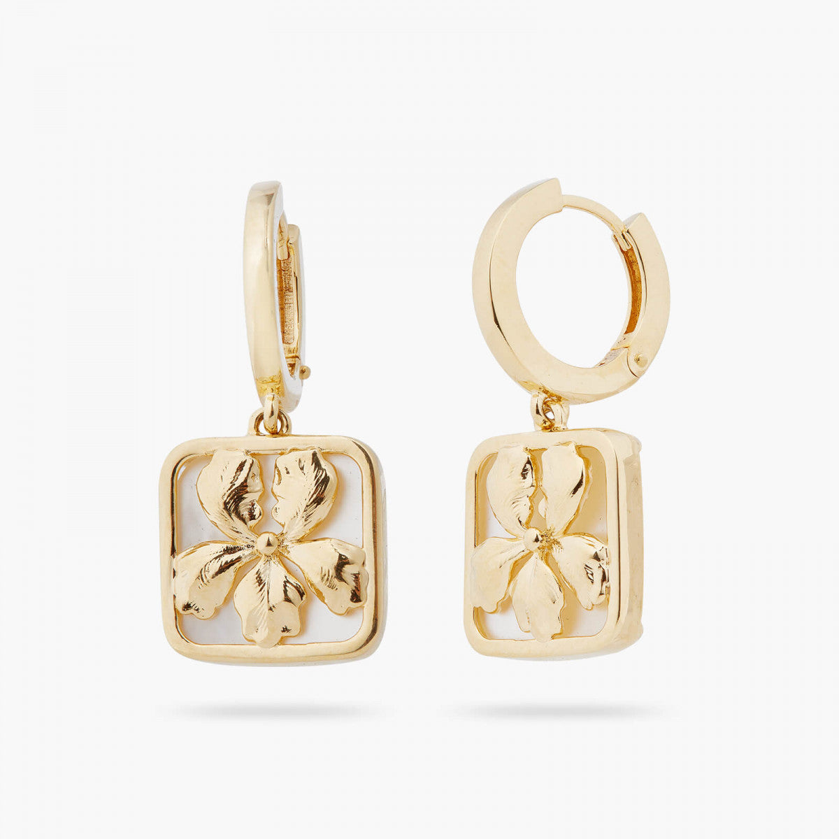IRIS ON MOTHER OF PEARL PLATE POST EARRINGS