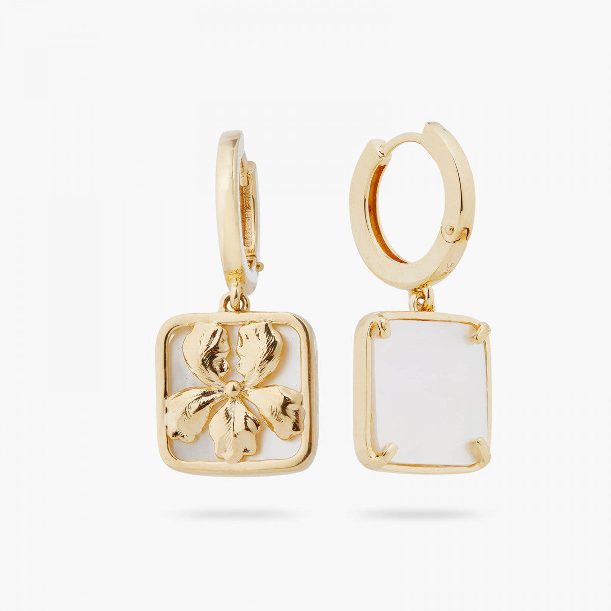 IRIS ON MOTHER OF PEARL PLATE POST EARRINGS