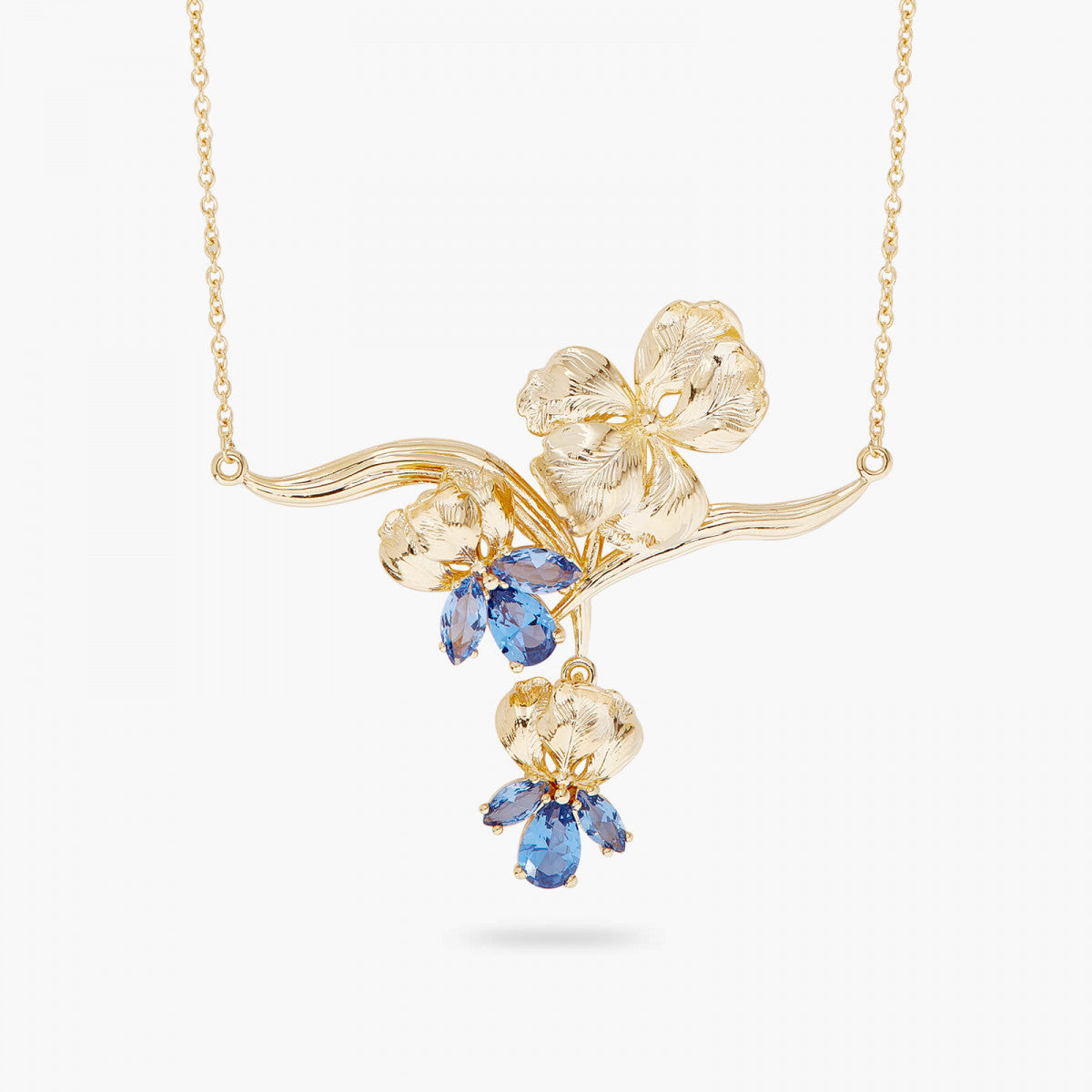 GOLD IRIS AND BLUE CRYSTAL STATEMENT NECKLACE