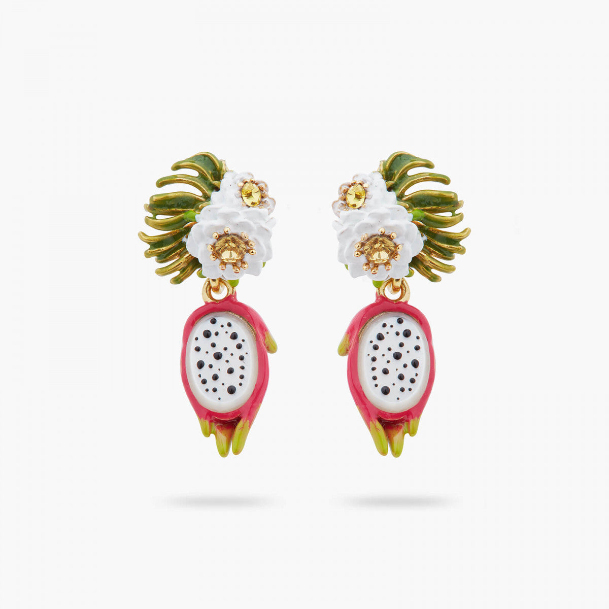DRAGONFRUIT AND PITAYA FLOWER DANGLING POST EARRINGS