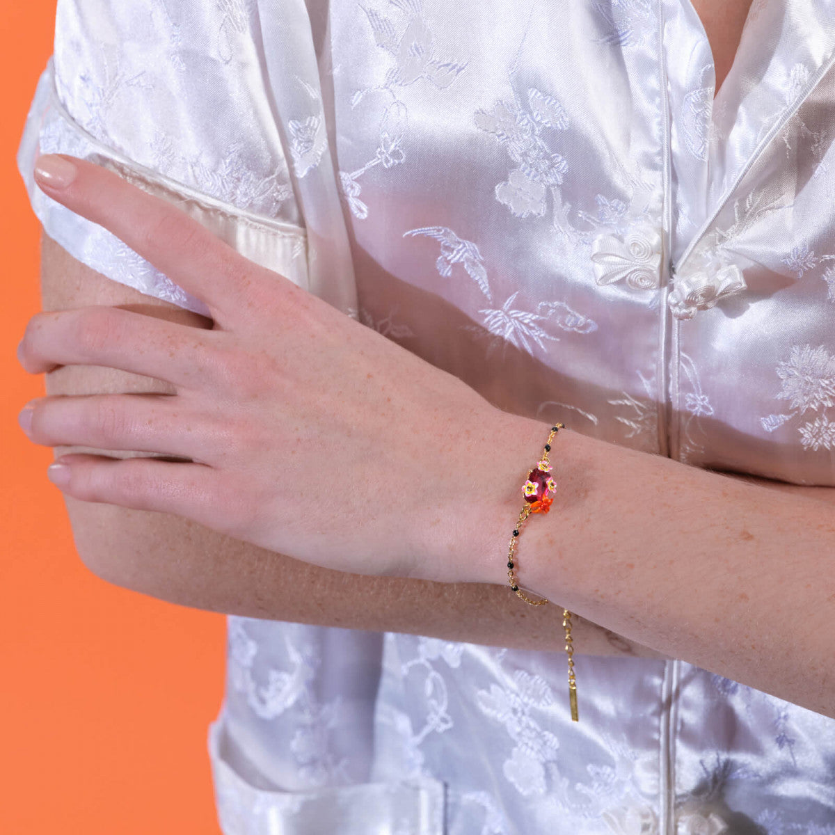 WILD FLOWER AND FACETED CRYSTAL THIN BRACELET