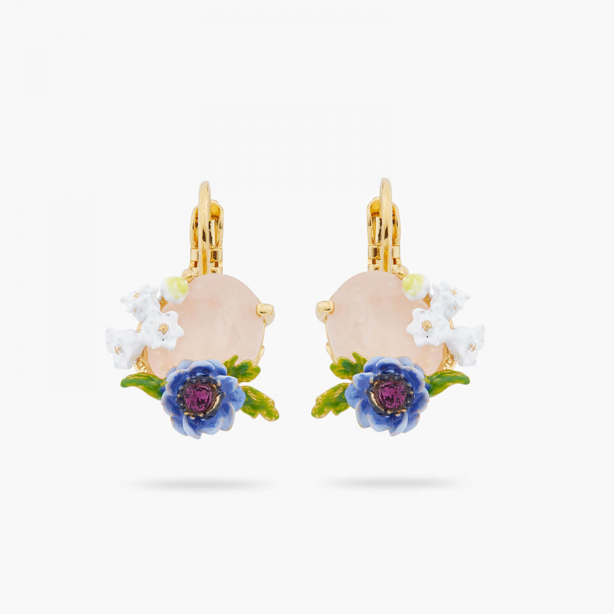 ROSE QUARTZ AND FLORAL COMPOSITION SLEEPER EARRINGS