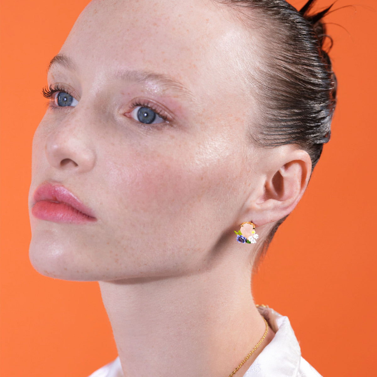 ROSE QUARTZ AND FLORAL COMPOSITION SLEEPER EARRINGS