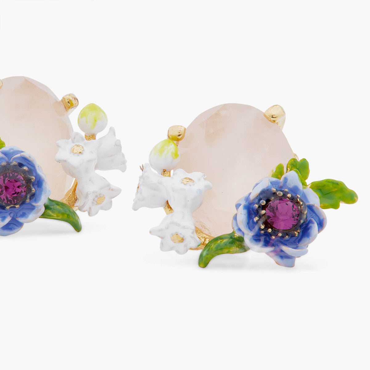 ROSE QUARTZ AND FLORAL COMPOSITION SLEEPER EARRINGS