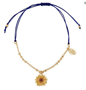 LES NÉRÉIDES PARIS SUNFLOWER GOLD BLUE ADJUSTABLE STRING CHARM BRACELET