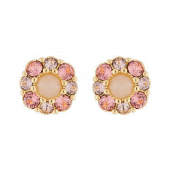 FLOWER AND PINK RHINESTONE STUD EARRINGS