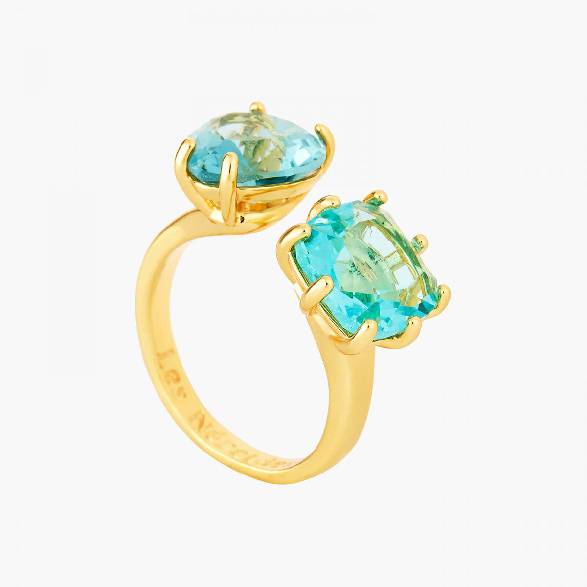 LA DIAMANTINE ACQUA AZZURA YOU AND ME HEART AND SQUARE STONE RING