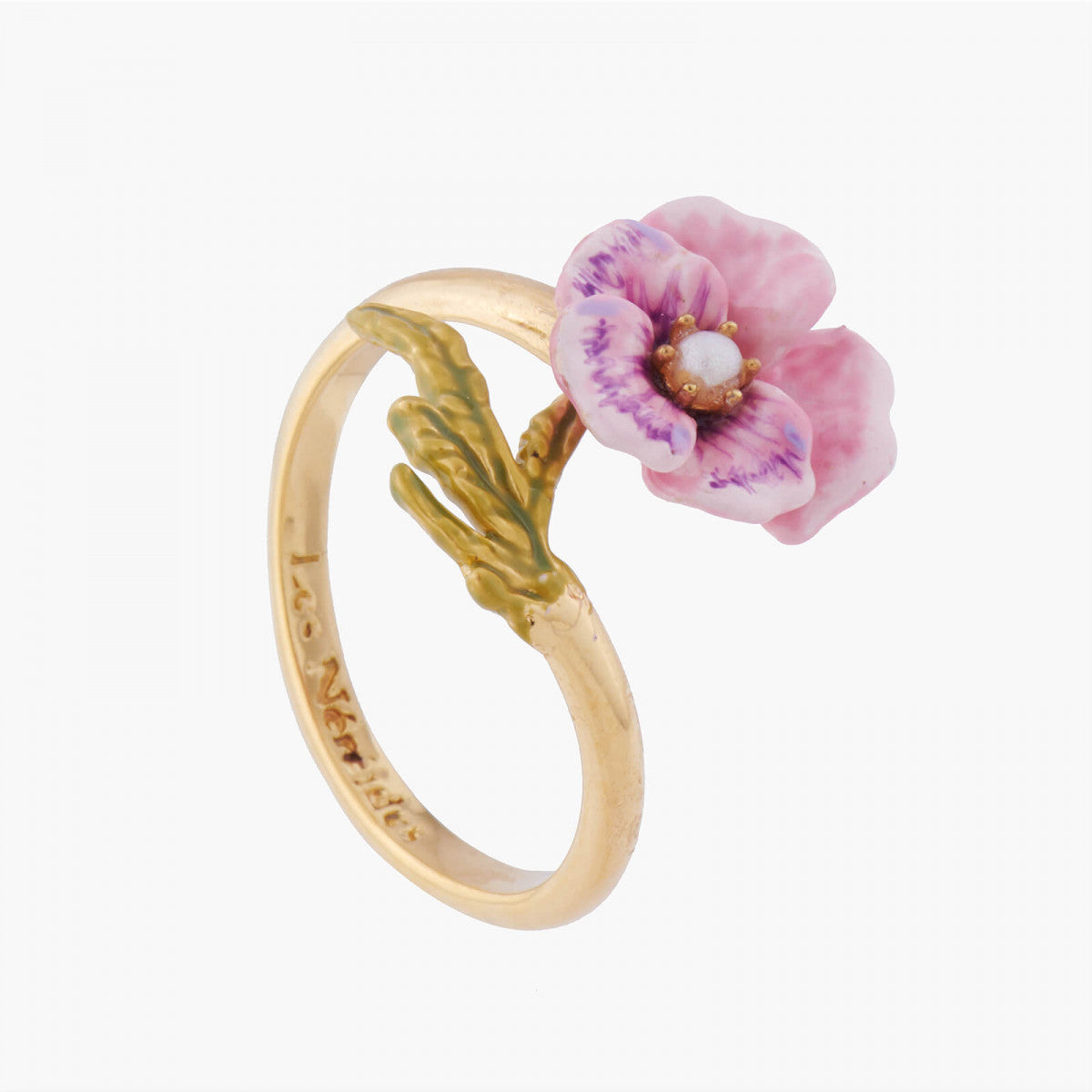 PINK PANSY AND FRESHWATER PEARL ADJUSTABLE RING