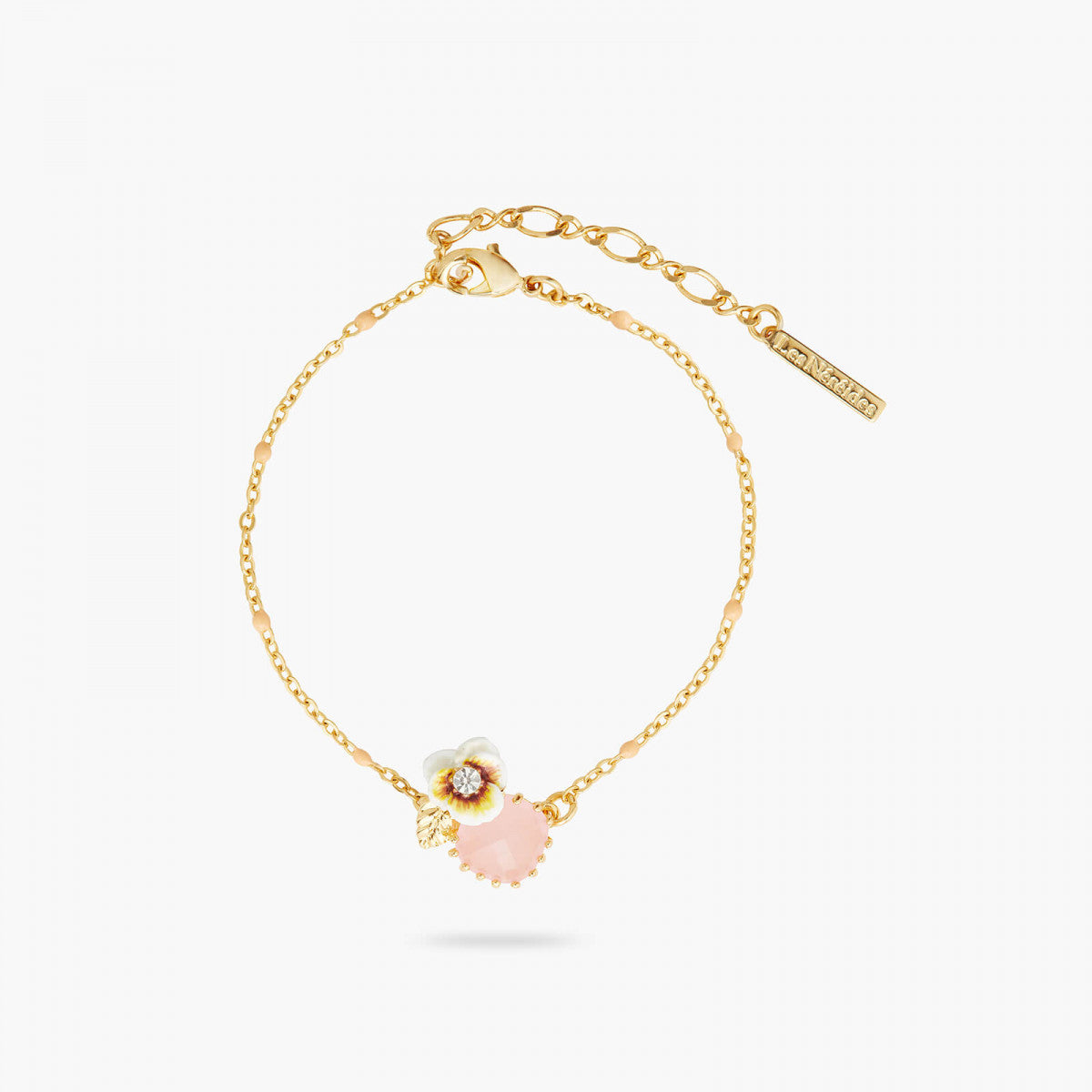 WHITE PANSY AND CRYSTAL THIN BRACELET