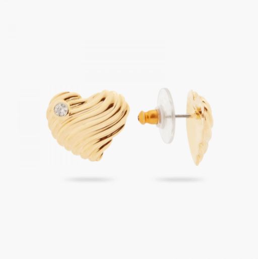 RIPPLE-TEXTURED HEART AND CUBIC ZIRCONIA POST EARRINGS