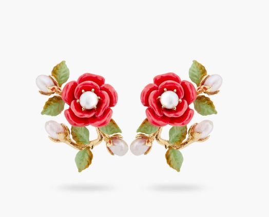 ROSE BRANCH AND CULTURED PEARL EARRINGS