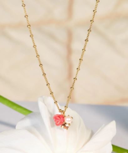 ROSE, CULTURED PEARL AND STONE PENDANT NECKLACE