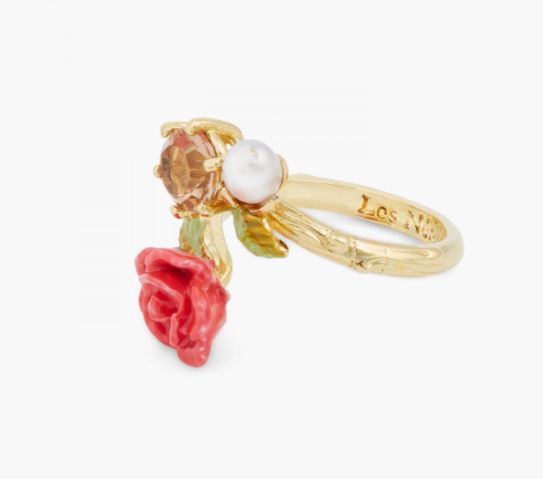 ROSE, CULTURED PEARL AND STONE ADJUSTABLE RING