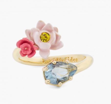 PINK LOTUS AND LIGHT BLUE STONE ADJUSTABLE RING