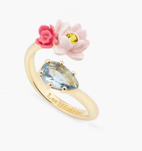 PINK LOTUS AND LIGHT BLUE STONE ADJUSTABLE RING
