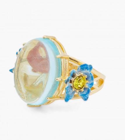 GLASS OVAL, KOI FISH AND BLUE LOTUS COCKTAIL RING