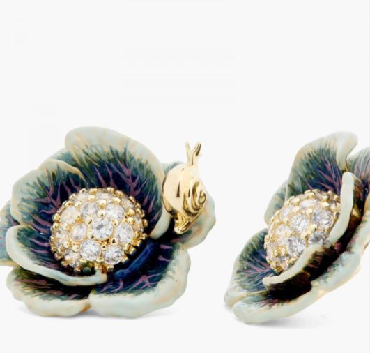 CABBAGE STUDDED WITH WHITE CRYSTAL POST EARRINGS