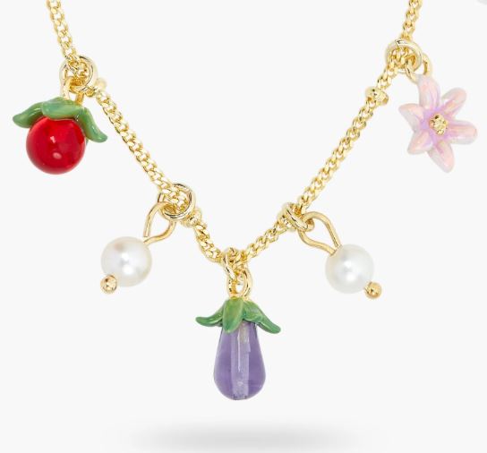 WONDERFUL VEGETABLE GARDEN AND MOTHER-OF-PEARL CHARM NECKLACE