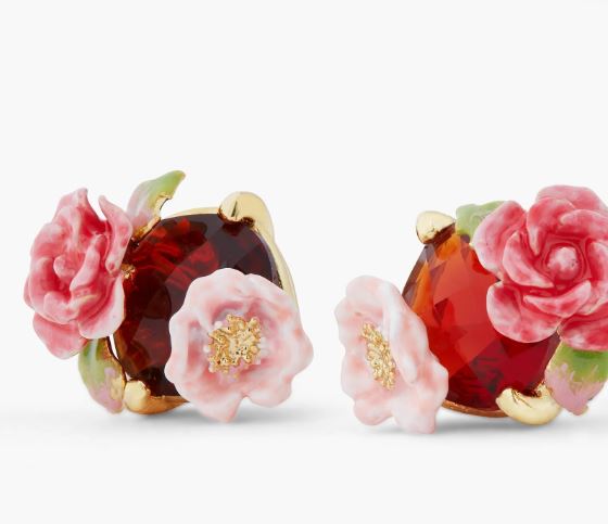 WILD ROSE AND GARNET RED STONE EARRINGS