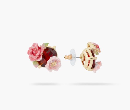 WILD ROSE AND GARNET RED STONE EARRINGS