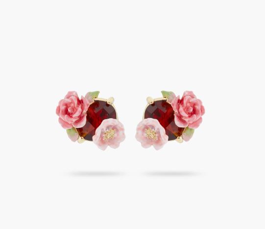 WILD ROSE AND GARNET RED STONE EARRINGS