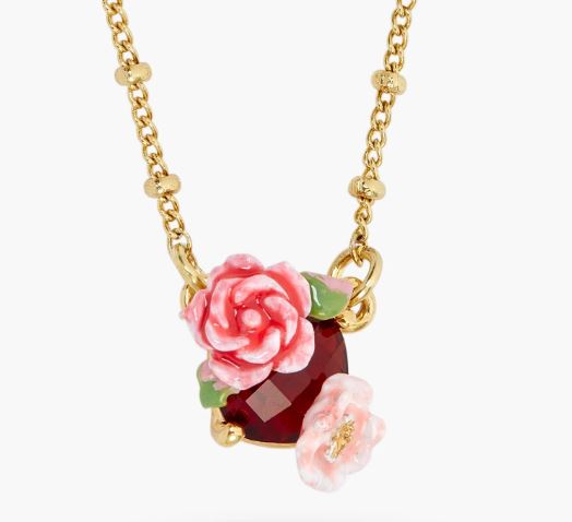 WILD ROSE AND RED GARNET PENDANT NECKLACE