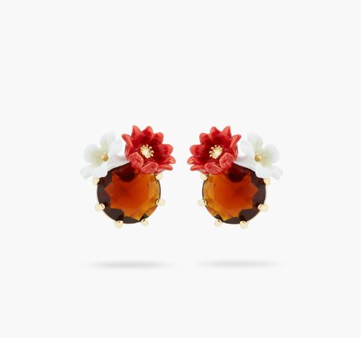TWO FLOWERS AND FACETED GLASS EARRINGS