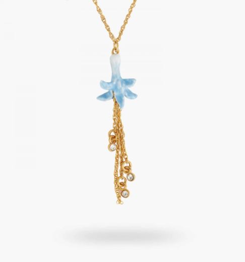 WHITE, GOLD AND BLUE FLOWER PENDANT NECKLACE