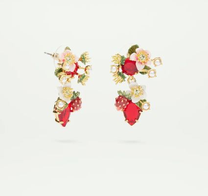 Wild strawberry and strawberry flower post earrings