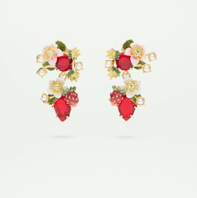 Wild strawberry and strawberry flower post earrings