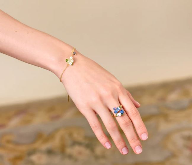 Blueberry and scarab beetle fine bracelet