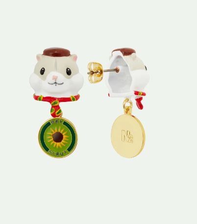 Scout hamster and sunflower badge post earrings