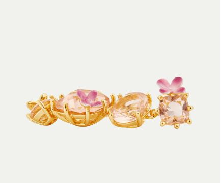 Apricot pink diamantine 4 stone and flower dangling post earrings