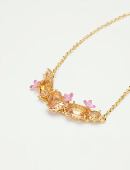 Apricot pink diamantine 5 stone and flower fine bracelet