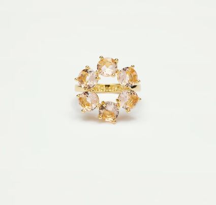 Apricot pink diamantine 6 stone fine ring