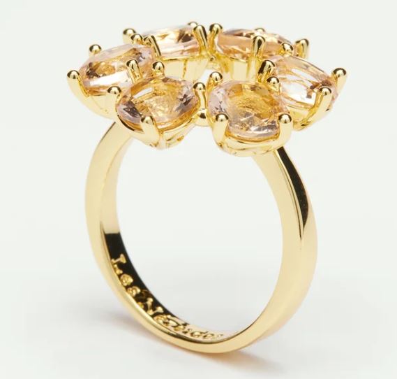 Apricot pink diamantine 6 stone fine ring