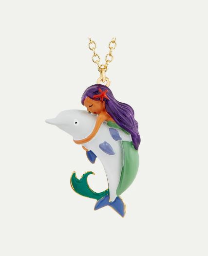 Mermaid and dolphin pendant necklace