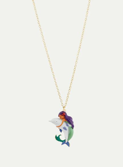 Mermaid and dolphin pendant necklace