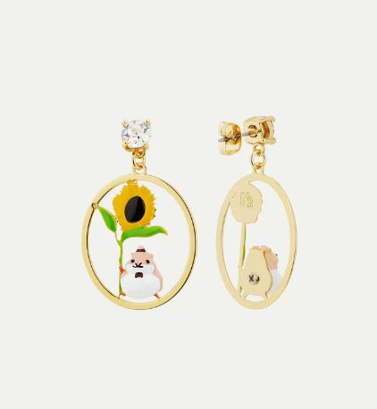Hamster and flower asymmetrical post earrings