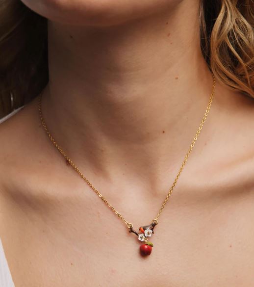 Robin and apple pendant necklace