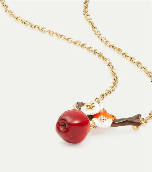 Robin and apple pendant necklace