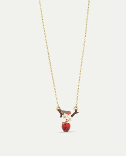 Robin and apple pendant necklace