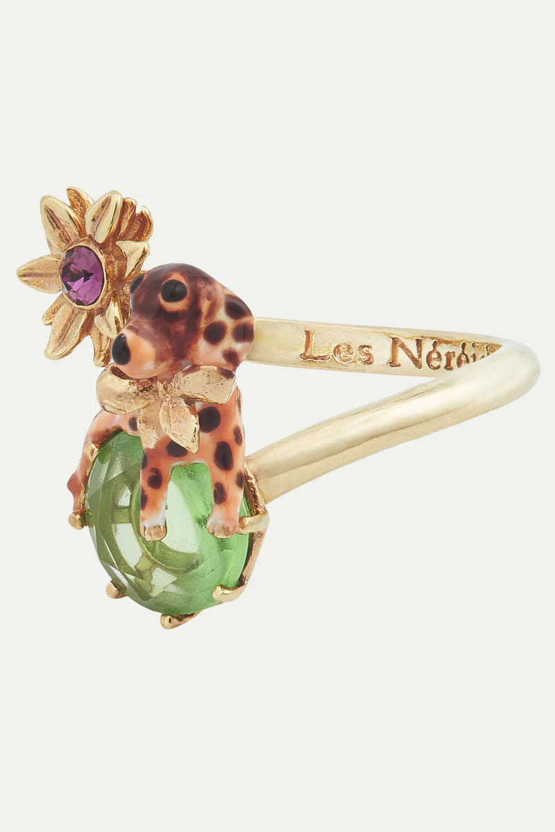 Dachshund and stone adjustable ring