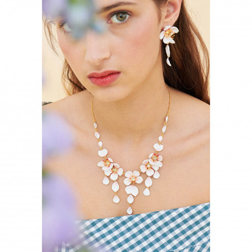 WHITE CHERRY BLOSSOM AND PETALS COLLAR NECKLACE